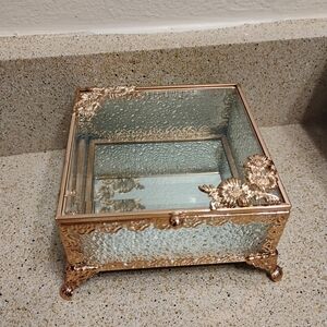 Elegant Glass Jewelry Box with Gold Accents